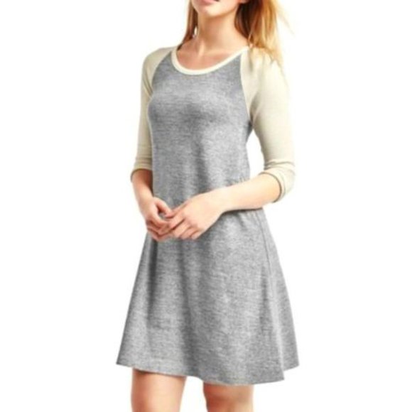 GAP Softspun Raglan T-Shirt Dress Light Grey Beige Heathered Baseball Sweater XS - Picture 1 of 7